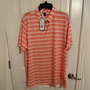 Adidas Two Color Striped Golf Polo Shirt Mens 2XL Coral Fusion‎ White SOFT!